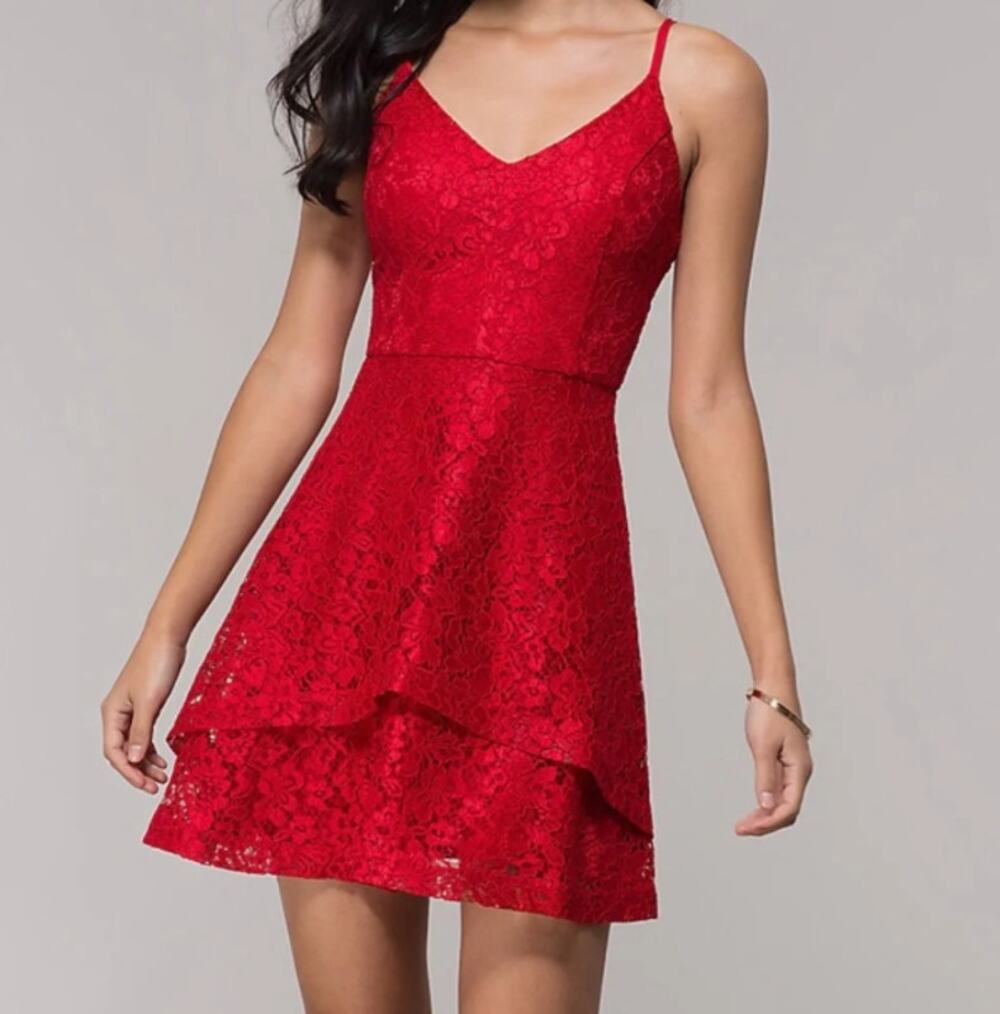 Y2K Deadstock Red Lace Fit & Flare Dress Size 9 Homecoming Holiday Xtraordinary